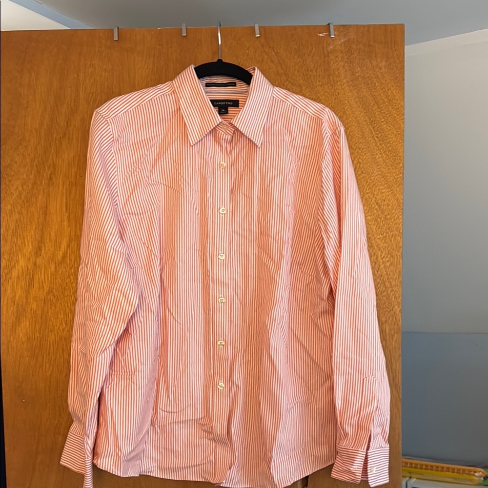 Lands' End Pink Long Sleeve Blouse Classic Collar